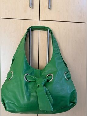 OKPTA Deep Lime Green Faux Leather Knot-Detail Shoulder Bag